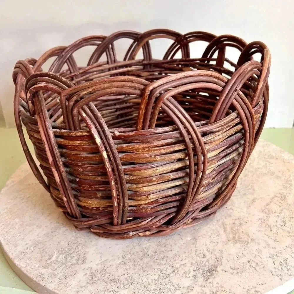 Handmade Wooden Sticks Twigs Round Basket Brown Woven 8 x 12‎ Inches